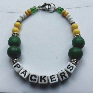 Packers Handmade Bracelet in Green White and Yellow Beads